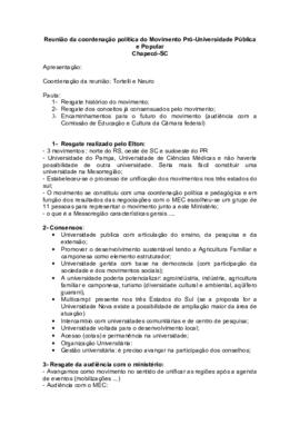 Reunião da Coordenação do Movimento Pró-Universidade