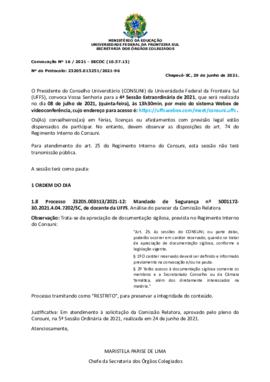 Convocação dos membros para a 4ª Sessão Extraordinária de 2021