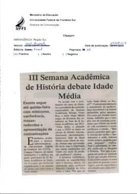 III Semana Acadêmica de História debate Idade Média