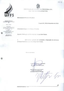 Memorando solicitando estrutura para funcionamento do Bom Pastor