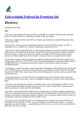 Linha do tempo com o histórico da UFFS de 2005 a 2010